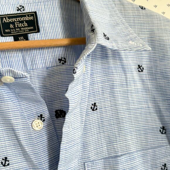Abercrombie & Fitch Mens Anchor Button Down Shirt XXL Blue White Stripe Coastal - Picture 5 of 6
